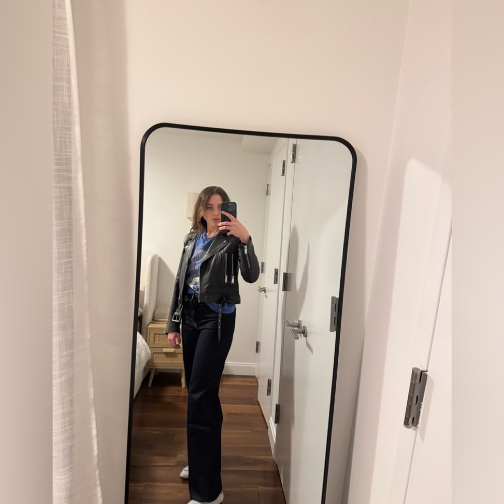Zara Black Moto Biker Jacket buttery soft faux leather semi cropped M 6 8 10 - Picture 2 of 6